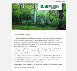 Screenshot vom Anfang erster Newsletter der KlimaWildnisZentrale